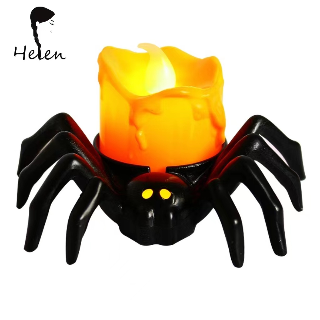 Led Spider Candle Light Pumpkin Lamp Flickering Flameless Battery Lights Flashing Electric Candles Halloween Party Decoration