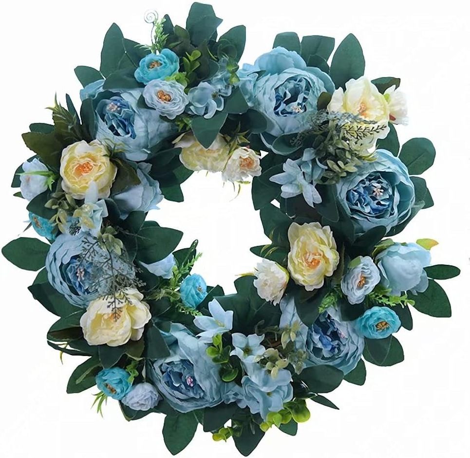 Helen Artificial  Wreaths with Pine Cones Berry Clusters Frosted Branches for Window Indoor Outdoor