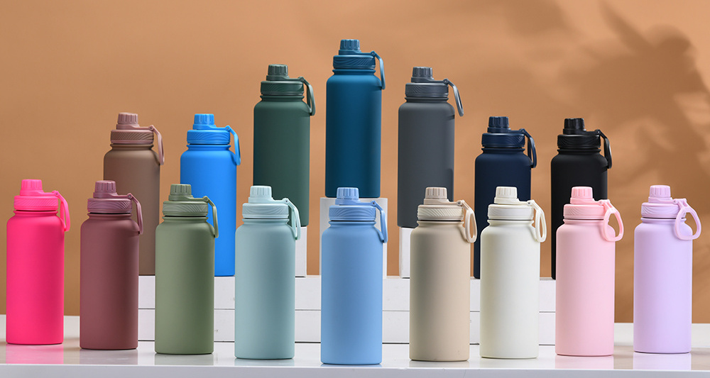 Customized 32oz /1000ml wide mouth double wall sports travel vacuum insulated stainless steel water bottle with straw lid