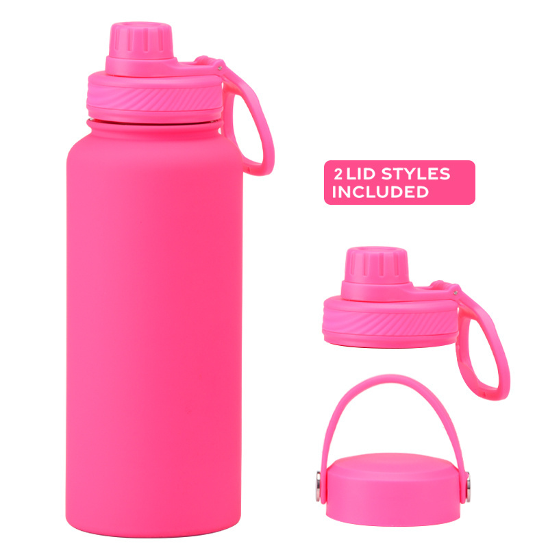 Wide Mouth Double Wall Eco Friendly 32 oz Drink Sport Insulated Stainless Steel Flask Water Bottle 1L with Straw and 2 lids