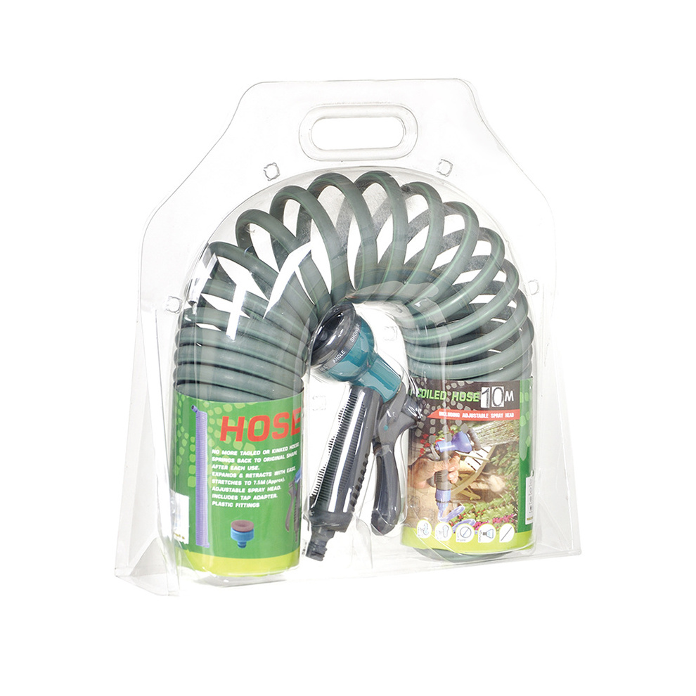 EVA  Coil Hose 50FT  Hose With 8 function Spray gun set blister card package