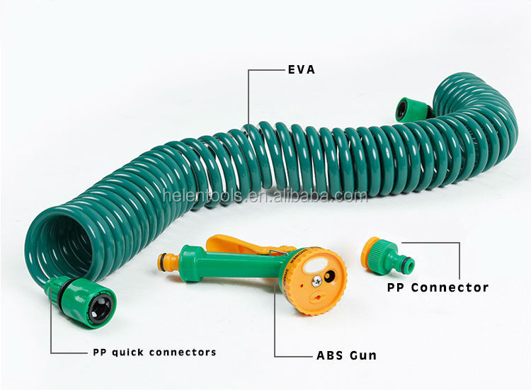 Garden Coil Hose - 15M Long Hose With Spray Polyurethane Curly Spiral Coil EVA recoil Hose