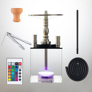 2023 Shisha Hukka Set Big Opening Nargile Wasserpfeife Square Acrylic Hookahs Set With Everything Multicolor LED Light