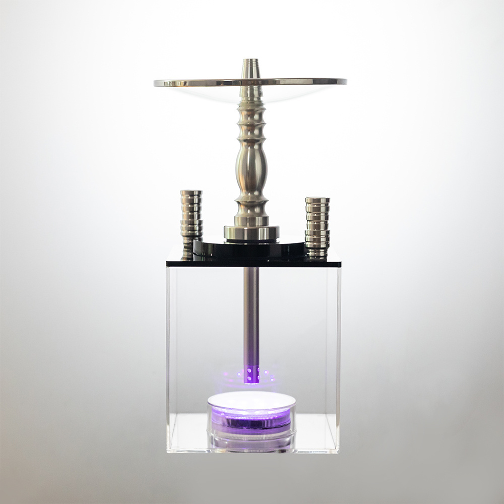 2023 Shisha Hukka Set Big Opening Nargile Wasserpfeife Square Acrylic Hookahs Set With Everything Multicolor LED Light