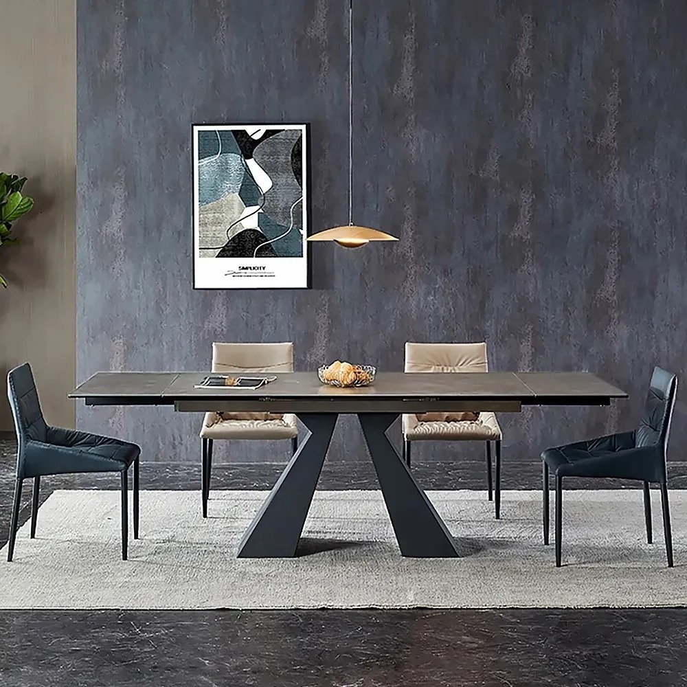 ATUNS Modern Home Living Room Furniture Fold Down Concrete Color Dining Room Table sets stainless steel Dinning Table sets