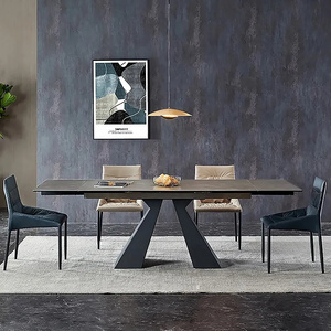 ATUNS Modern Home Living Room Furniture Fold Down Concrete Color Dining Room Table sets stainless steel Dinning Table sets