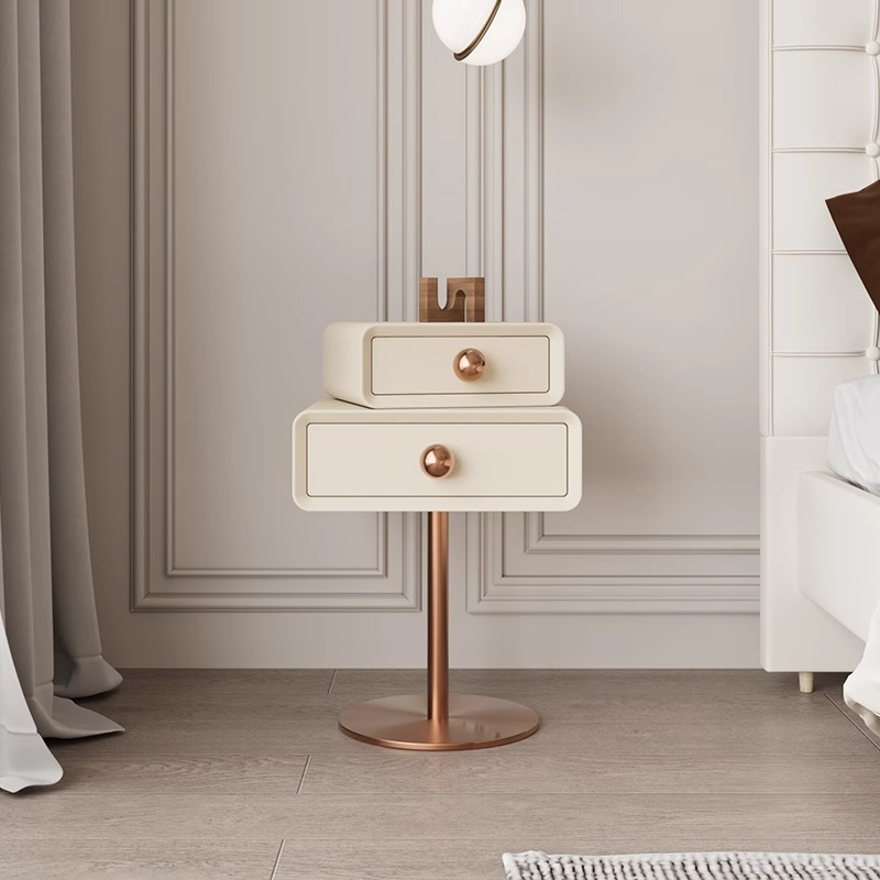 Atunus Nordic Rotating Solid Wood Bedside Cabinet Light Luxury And Minimalist Cream Wind Net Bedside Cabinet Nightstand