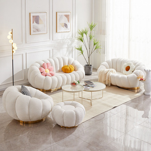 ATUNUS Pumpkin Shape Single Plush Sofa Floor Couch Balcony Leisure Small Sofa Chair Bedroom Study with Pedal Sofa