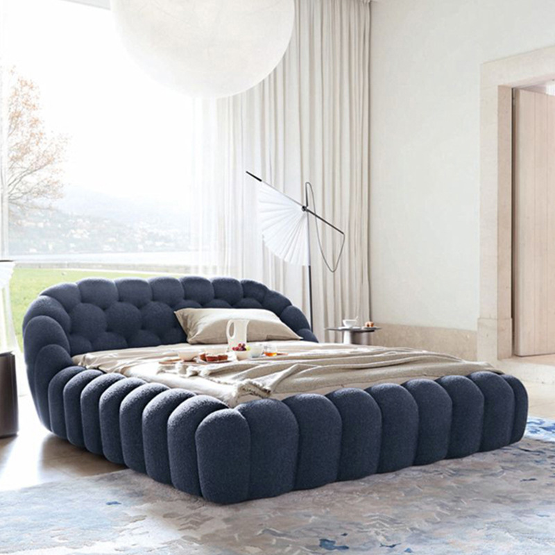 Atunus Navy Blue Modern Bedroom Sets BUBBLE BED Bedroom Furniture King Size Up-holstered Bed Italian Design Size Bed Frame