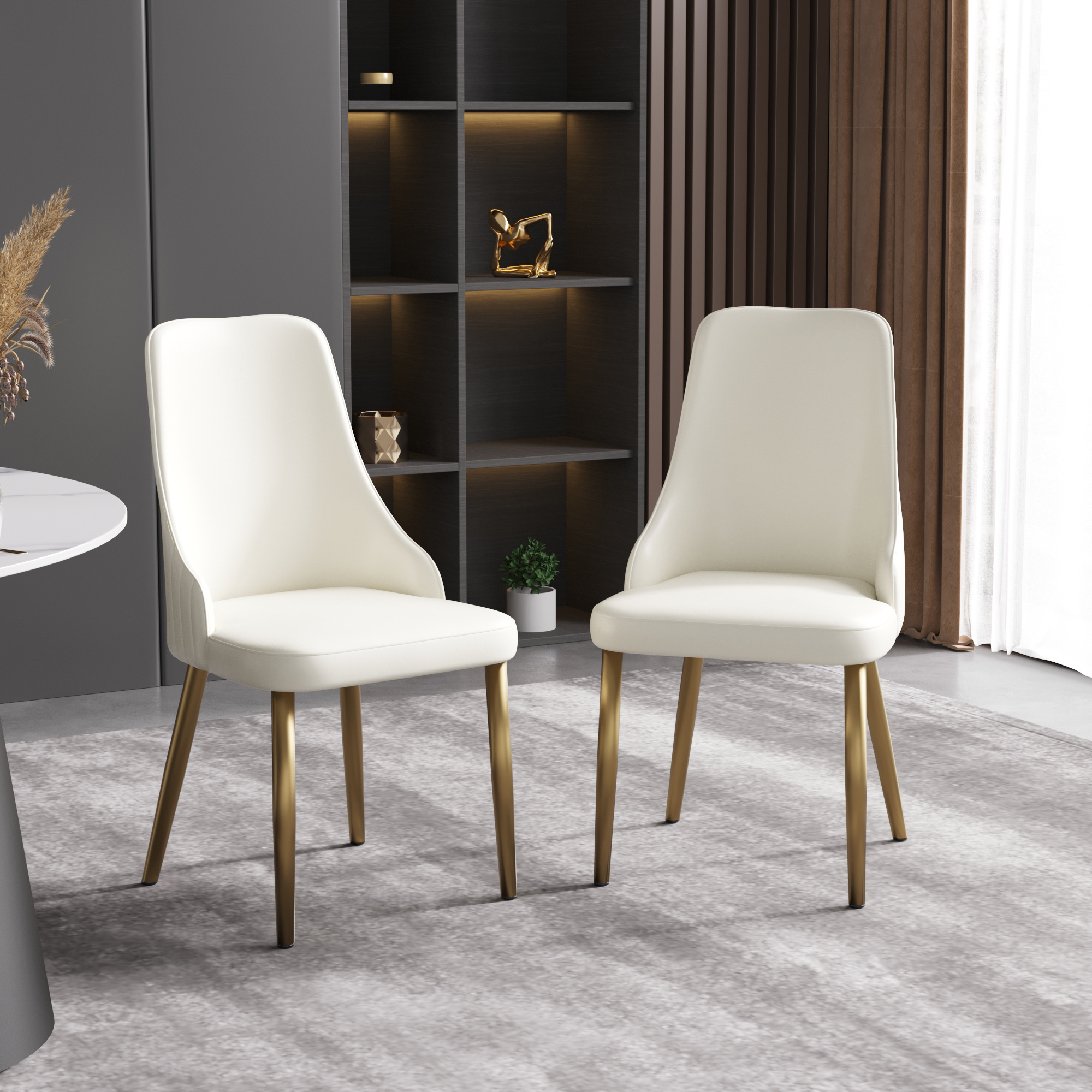 Nordic Leather Dining Chair With Metal Leg Beige Upholstered Chairs Stainless Steel Frame