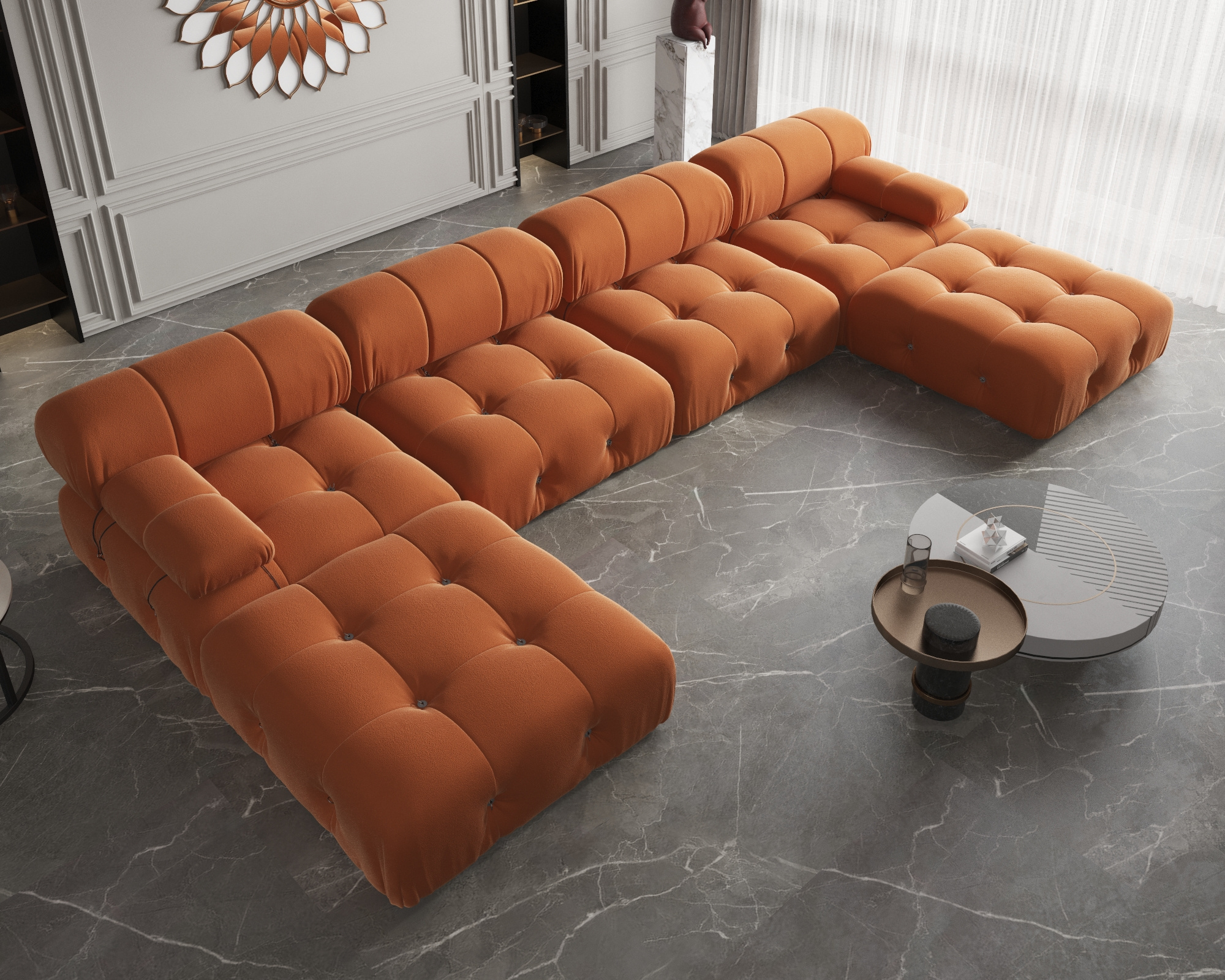 Nordic l shape Sectional sofa With Ottoman Modular Combination Velvet Modular Sofas Long Couch