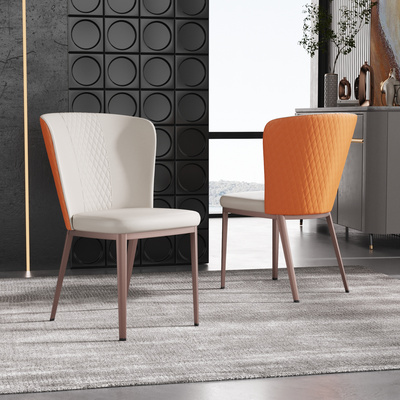 Hot Sale New Design Leather Dining Chair With Metal Leg Orange White Upholstered Dining Furniture Chairs Set of 2