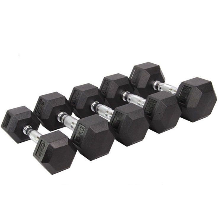 Factory direct sale Hexagon rubber coated dumbbell kg/lbs weight lifting Push-up stand hex rubber dumbbell for Body Fitness