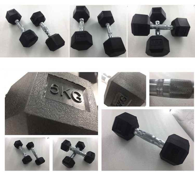 High Quality Wholesale Custom black rubber hexagonal dumbbells gym use 10 kg 40kg 50kg hex dumbbell set for sale