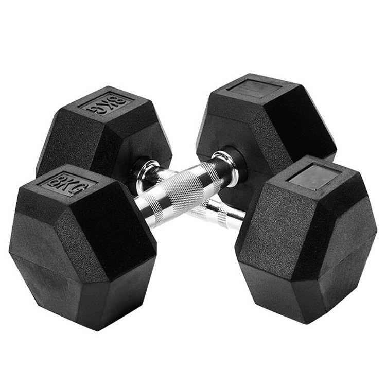 Factory direct sale Hexagon rubber coated dumbbell kg/lbs weight lifting Push-up stand hex rubber dumbbell for Body Fitness