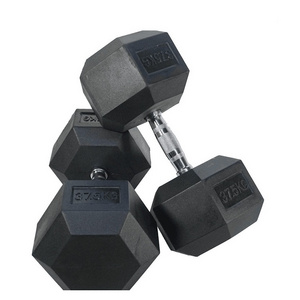 Factory direct sale Hexagon rubber coated dumbbell kg/lbs weight lifting Push-up stand hex rubber dumbbell for Body Fitness