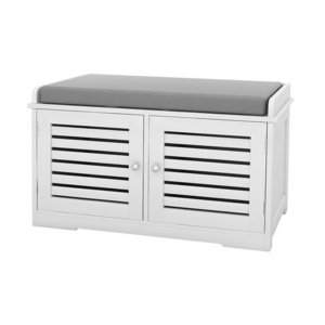 MDF White Shoe Storage Bencheswith 2 Doors Padded Seat Cushion in Grey Shoe Cabinet Shoe Entryway Bench