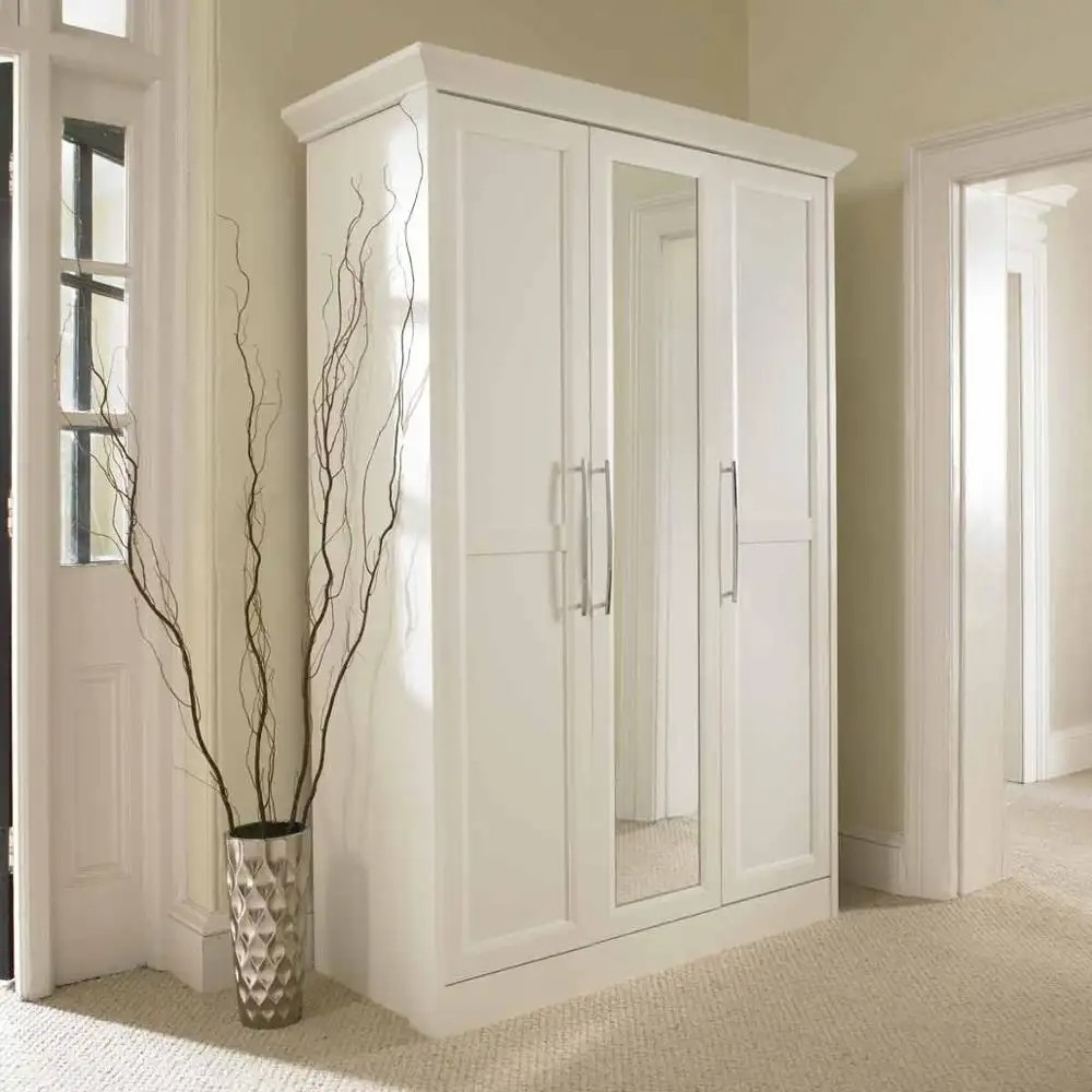 Bedroom furniture Antique style White lacquer Solid wood Wardrobe with mirror in China