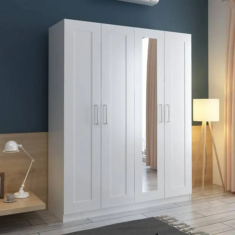 Bedroom furniture Antique style White lacquer Solid wood Wardrobe with mirror in China