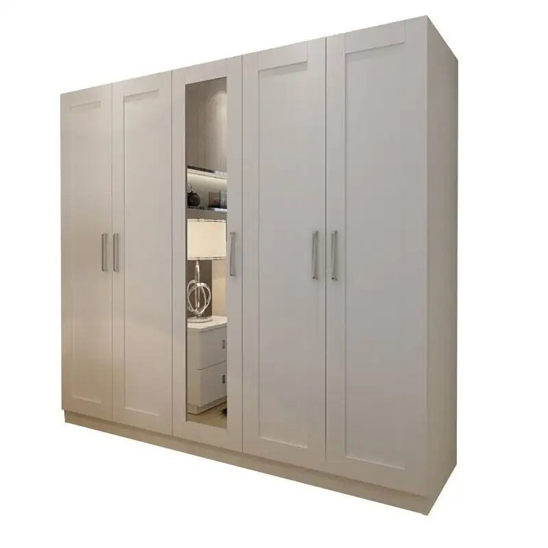 Bedroom furniture Antique style White lacquer Solid wood Wardrobe with mirror in China