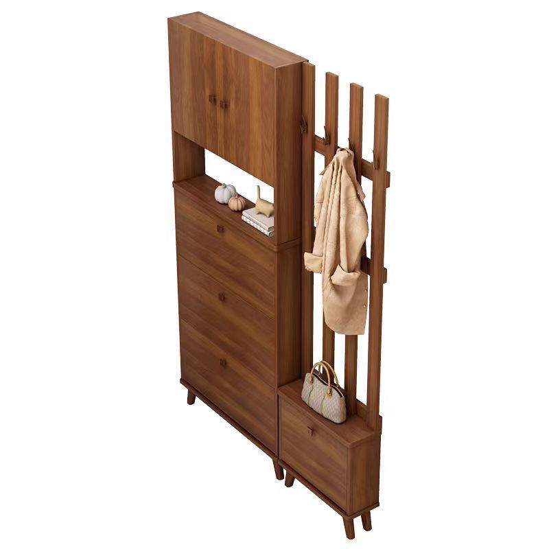 Walnut colour ultra-thin flip bucket shoe cabinet home doorway coat rack sitting bench one