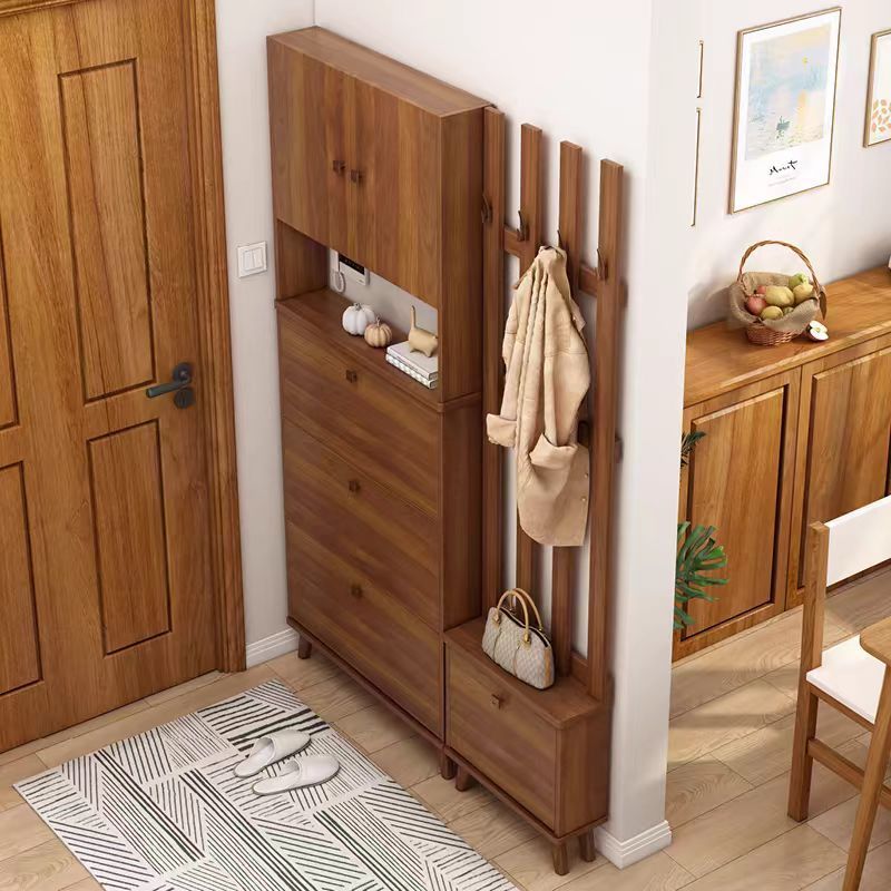 Walnut colour ultra-thin flip bucket shoe cabinet home doorway coat rack sitting bench one