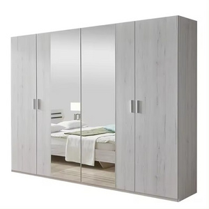 Hot Sale Modern 2024 Cheapest Wardrobe Simple Melamine Wooden 3 Doors 4 Doors Clothes Wardrobe Closet With Mirror