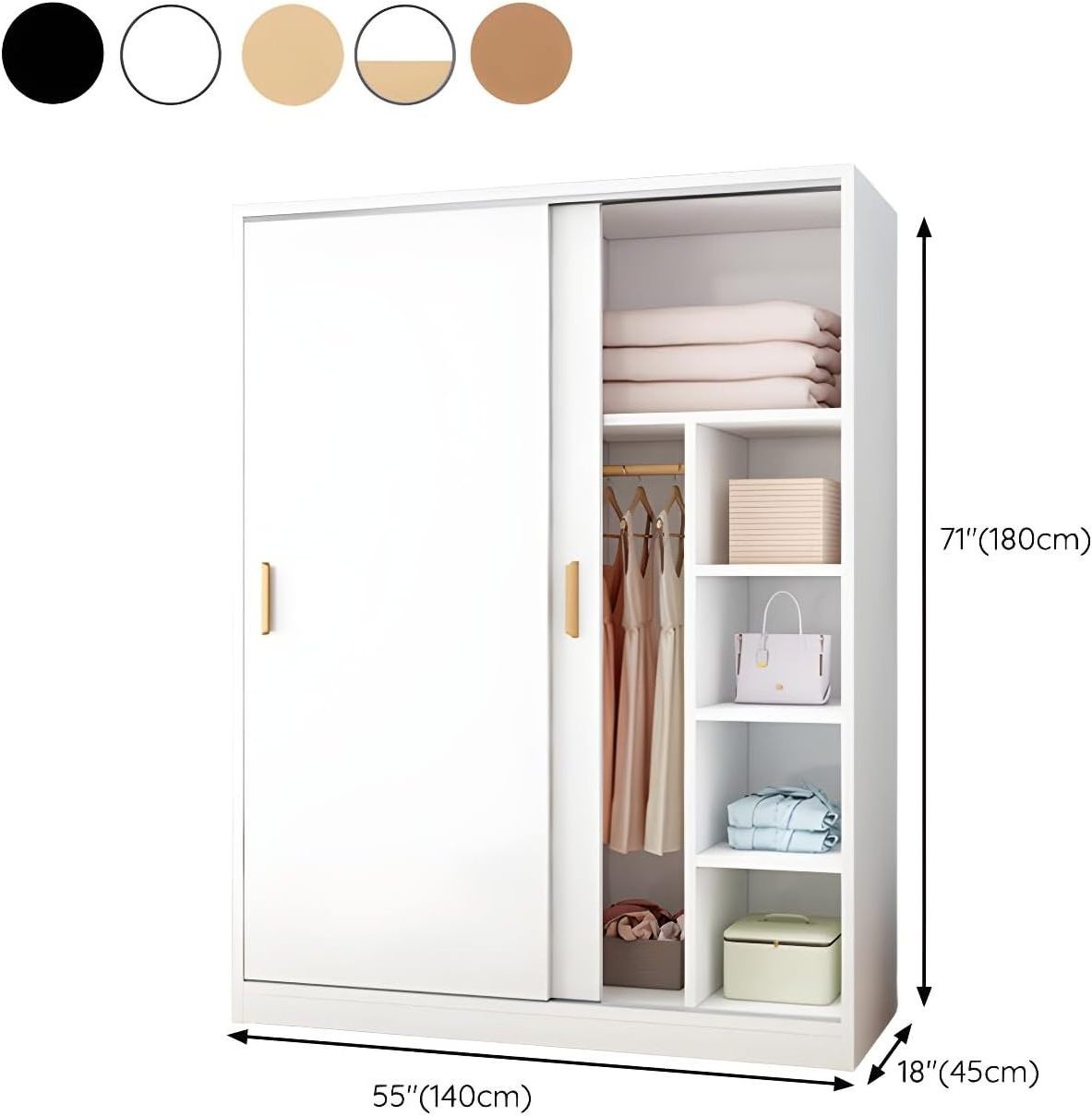 Plywood MDF Wood Portable Wardrobes 2 Doors Wardrobe Cabinet with Shelves Sliding Door Wardrobe for Bedroom