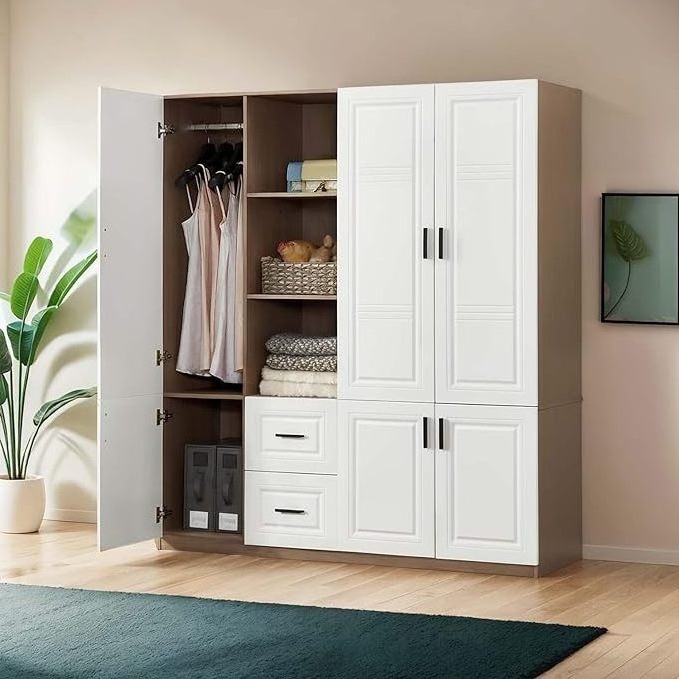 Closet four-door closet bedroom furniture bedroom wardrobe minimalist style solid wood closet