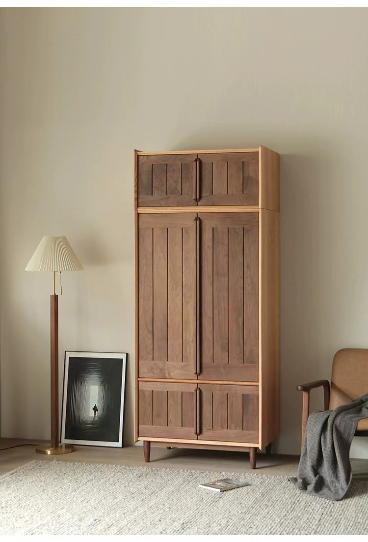 Scandinavian Simple Black Walnut Solid Wood Wardrobe Bedroom Original Wood New Chinese Wardrobe