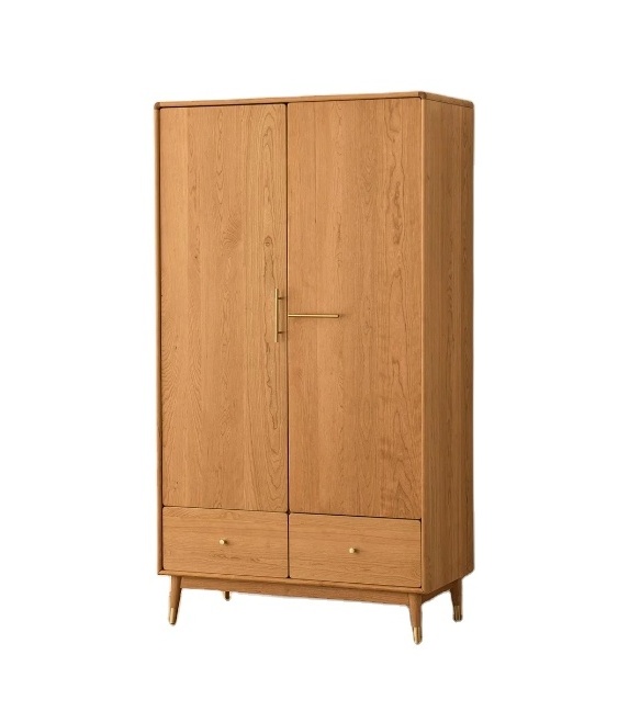 Nordic Wood Wardrobe with 2 Open Doors Drawers and Hanging Rod MDF Plywood PB board melamine lacquer