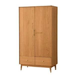 Nordic Wood Wardrobe with 2 Open Doors Drawers and Hanging Rod MDF Plywood PB board melamine lacquer