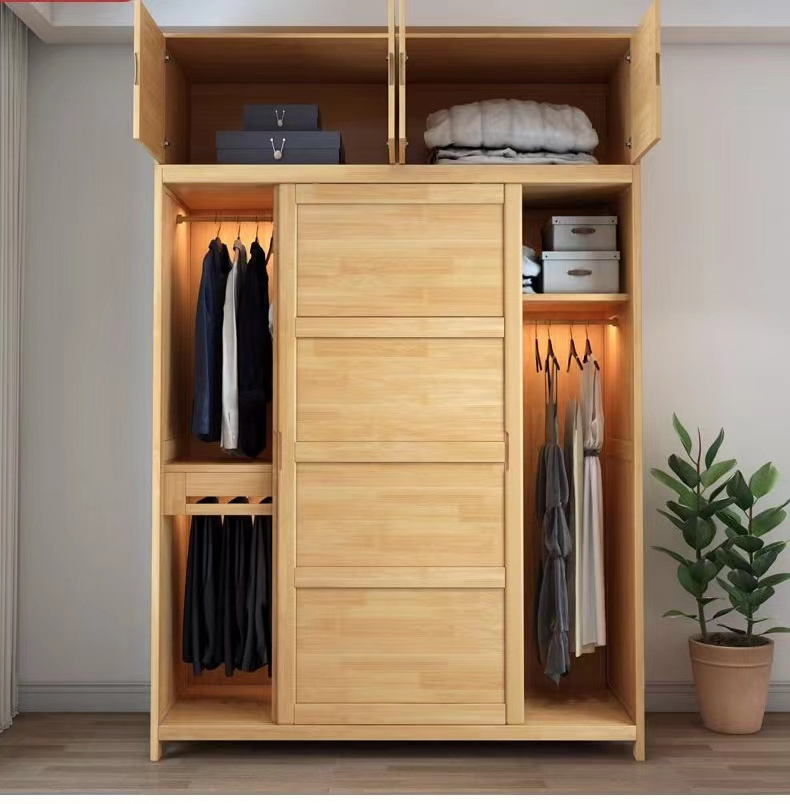 Nordic Solid Wood Sliding Door Wardrobe Portable Wardrobe Clothes Storage Bedroom Furniture Custom  Wardrobes with Shelves