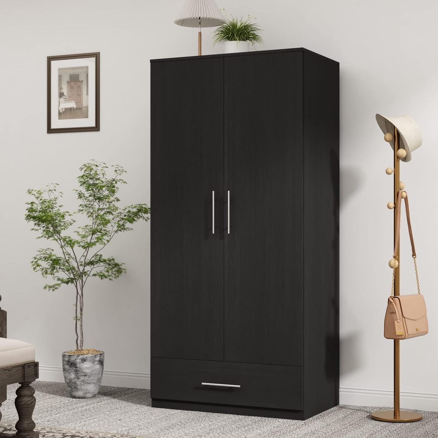 Wooden Clothes Wardrobe with 2 Doors Bedroom Furniture Wardrobe Closet  Factory Direct Freestanding Wardrobe Cabinet