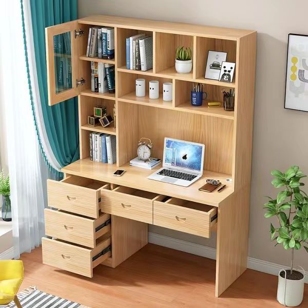 Study Table with Bookshelf Open Wooden Cabinet Bookcase Kids Storage Organizer Bookshelves for Bedroom Living Room