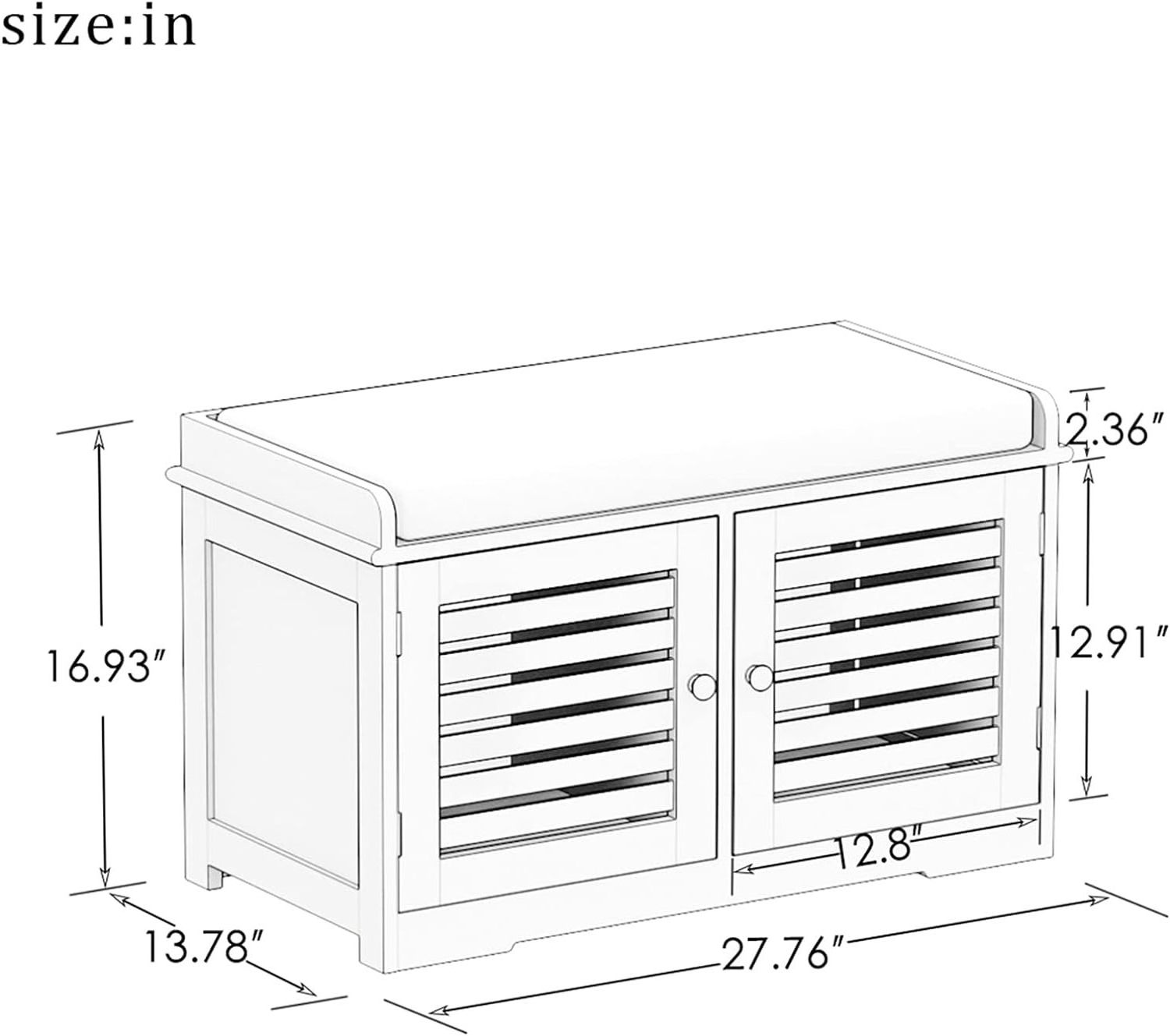 MDF White Shoe Storage Bencheswith 2 Doors Padded Seat Cushion in Grey Shoe Cabinet Shoe Entryway Bench
