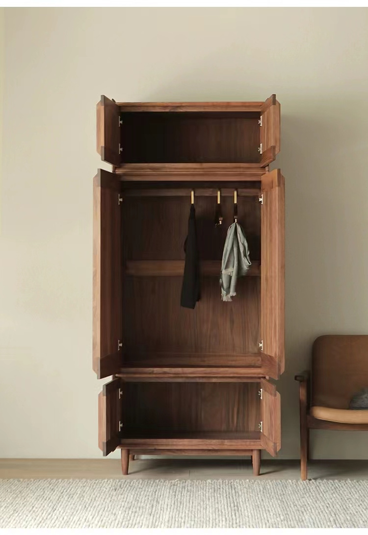 Scandinavian Simple Black Walnut Solid Wood Wardrobe Bedroom Original Wood New Chinese Wardrobe