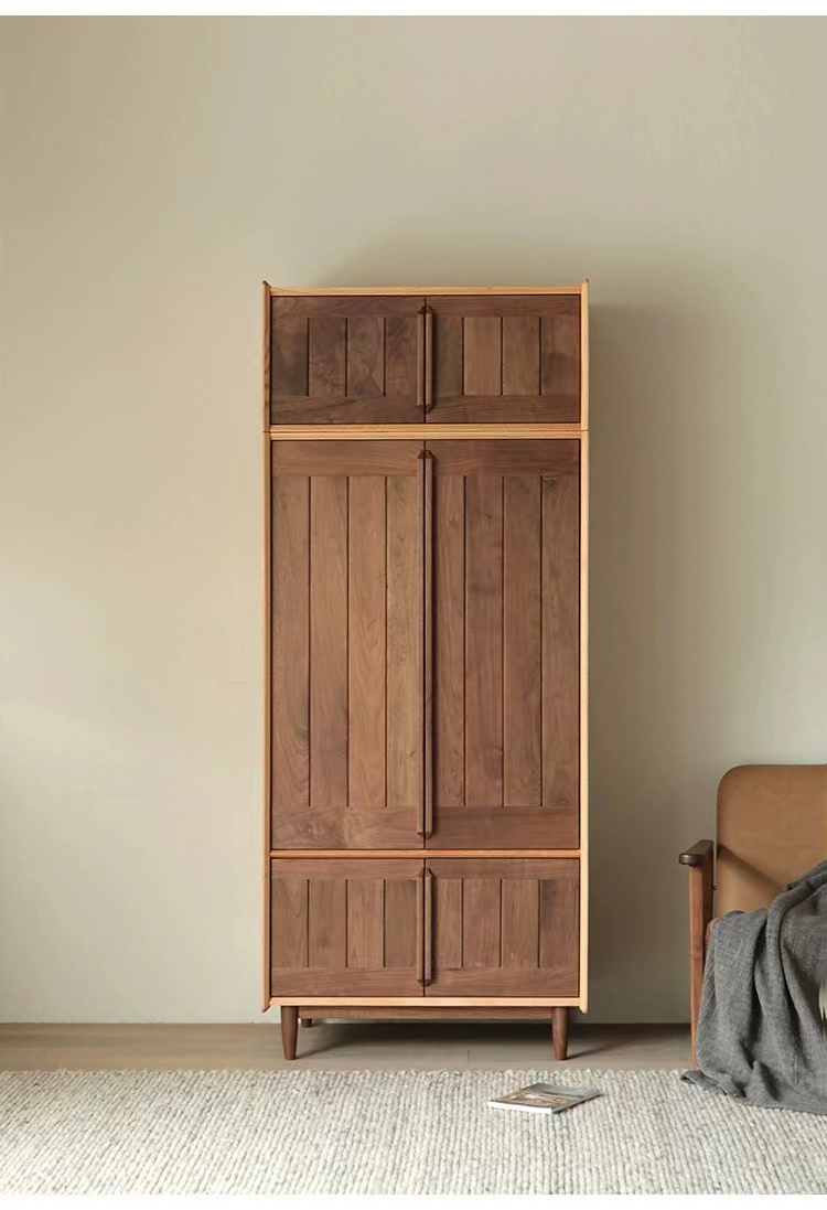 Scandinavian Simple Black Walnut Solid Wood Wardrobe Bedroom Original Wood New Chinese Wardrobe