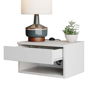 Wood White Side Table Floating Nightstand with Drawers New Design Modern Bedroom Wall Mounted Bedside Table