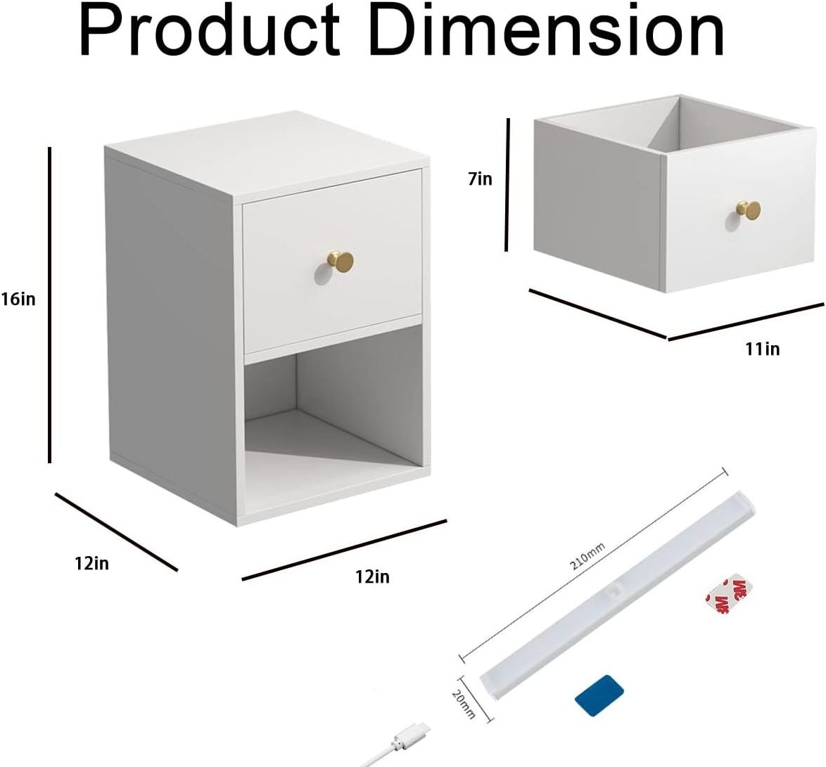 Floating Nightstand with Motion Sensor Light Wall Mounted Shelf with Drawer and Open Storage Shelf