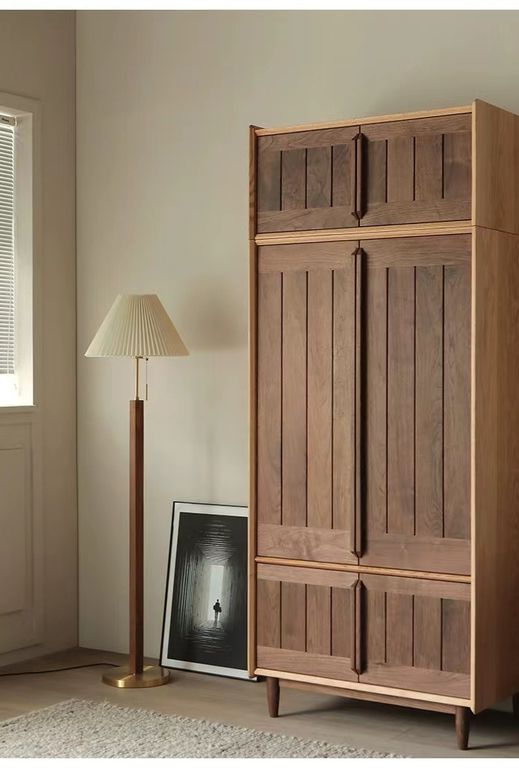 Scandinavian Simple Black Walnut Solid Wood Wardrobe Bedroom Original Wood New Chinese Wardrobe