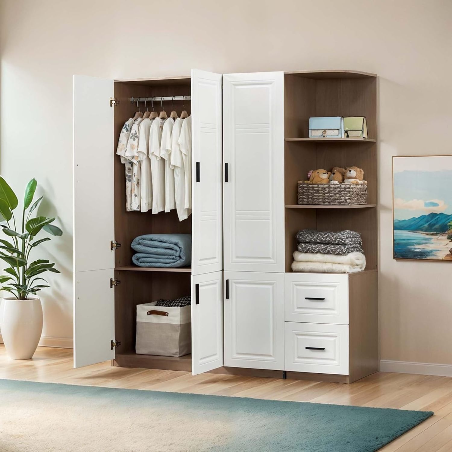 Wardrobe Closet Organizer Modern Bedroom Wardrobes With Shelves Large Storage  Wooden Children Wardrobe Cabinet  White