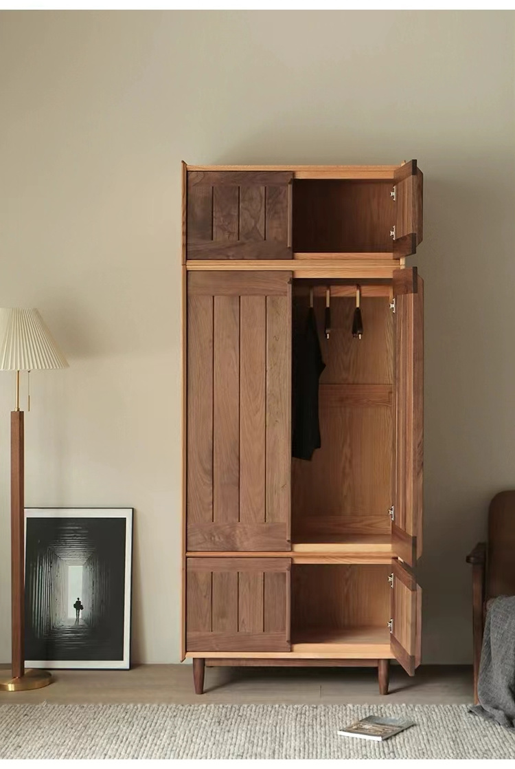 Scandinavian Simple Black Walnut Solid Wood Wardrobe Bedroom Original Wood New Chinese Wardrobe