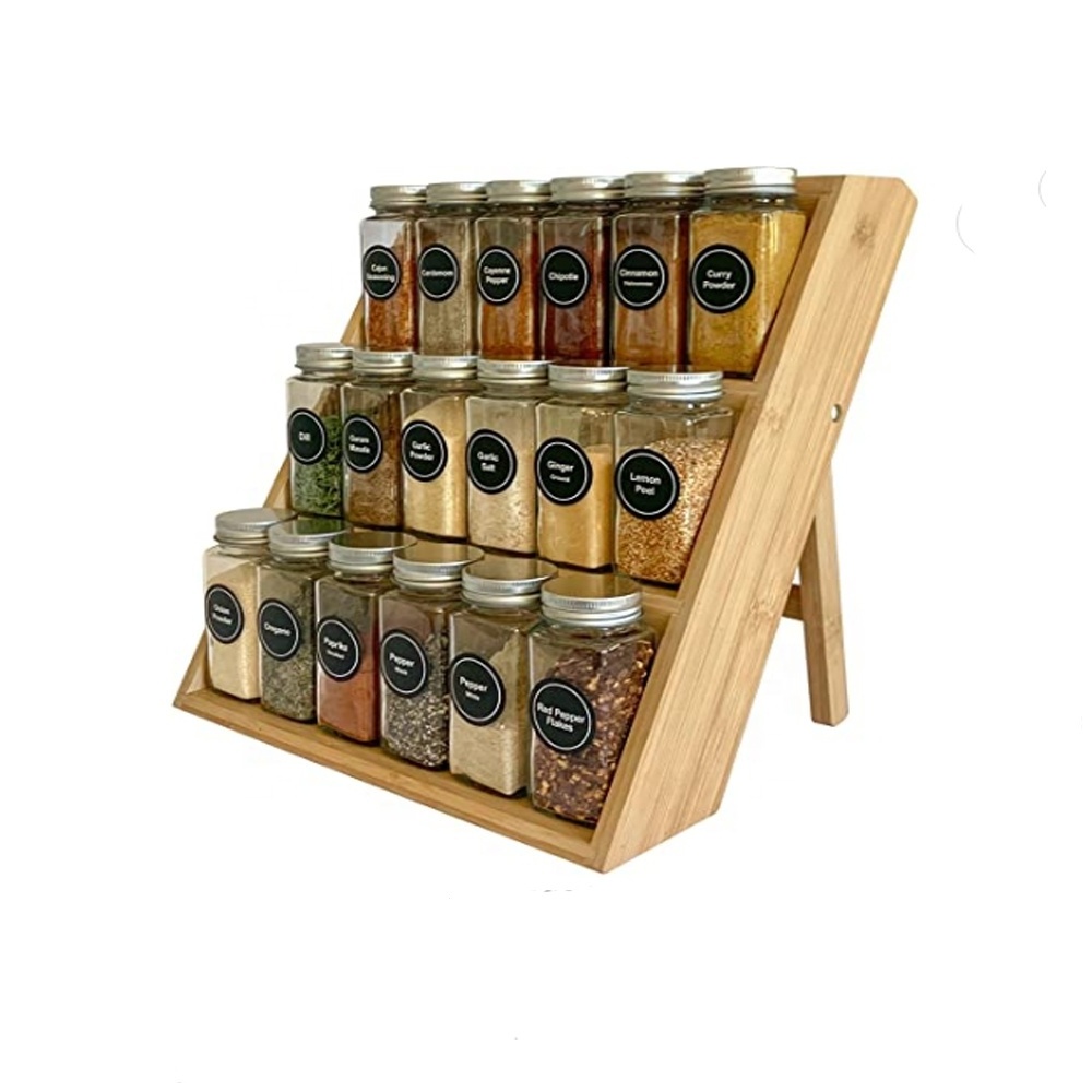 Spice Jars Shelf Bamboo Spice Rack Organizer 3-Tier Seasoning Organizer Cabinet Storage Rack