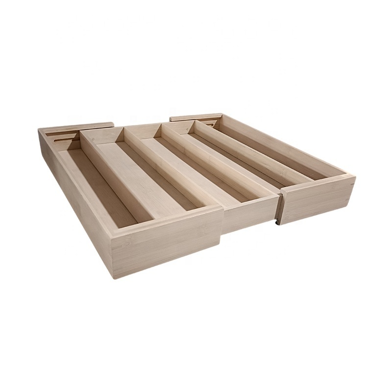 White Wash Bamboo Expandable Cutlery Tray Wood Kitchen Drawer Organizer Kitchen Utensils Drawer Organizer