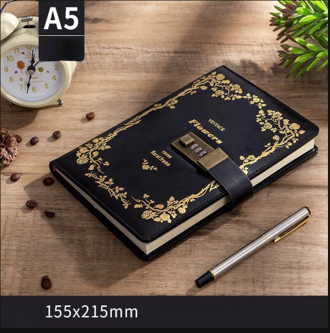 Hot sale  A5 B6 PU Leather Notebook  Diary With Lock Digital Password