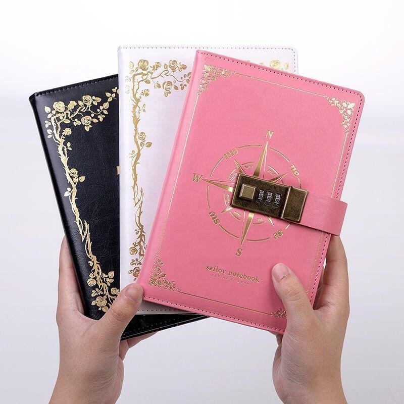 Hot sale  A5 B6 PU Leather Notebook  Diary With Lock Digital Password