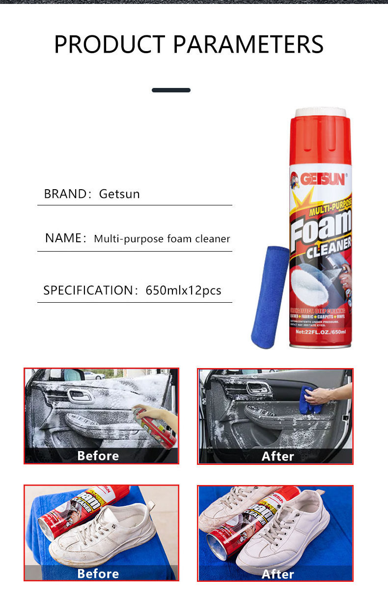 GETSUN Factory Sale 650ml Car Leather Cleaner Multi Purpose Foam Cleaner Foam Spray Cleaner