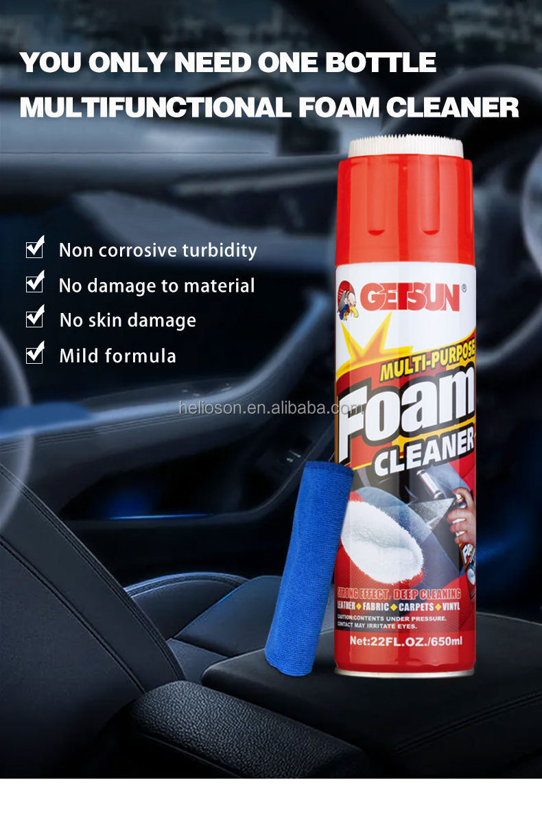 Getsun Car Care Product Multi-Purpose Foam Cleaner Spray With Brush Car Care Cleaning