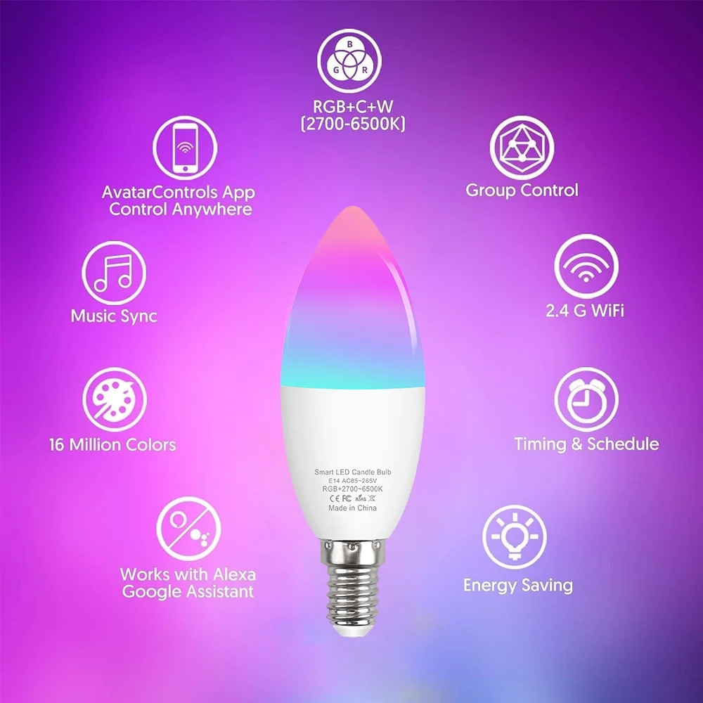 Timjay EWelink Zigbee E14 Wifi RGB C+W Dimmable Lamp E14 Candle Works Alexa Google Home Yandex Alice Smart Led Bulb